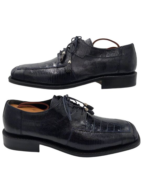 NEW Vintage Crocodile Lizard Mens 10 Navy Blue Exotic David Eden Dress Shoes